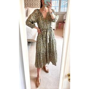 XIRENA Annieka Dress Midi Floral Green Cotton Shirtdress Button Down Tuckernuck